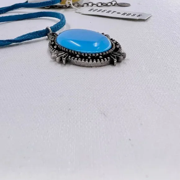 NWT - Robert Rose - Turquoise Color Semi Precious Stone Pendant 16” Necklace - Picture 9 of 9